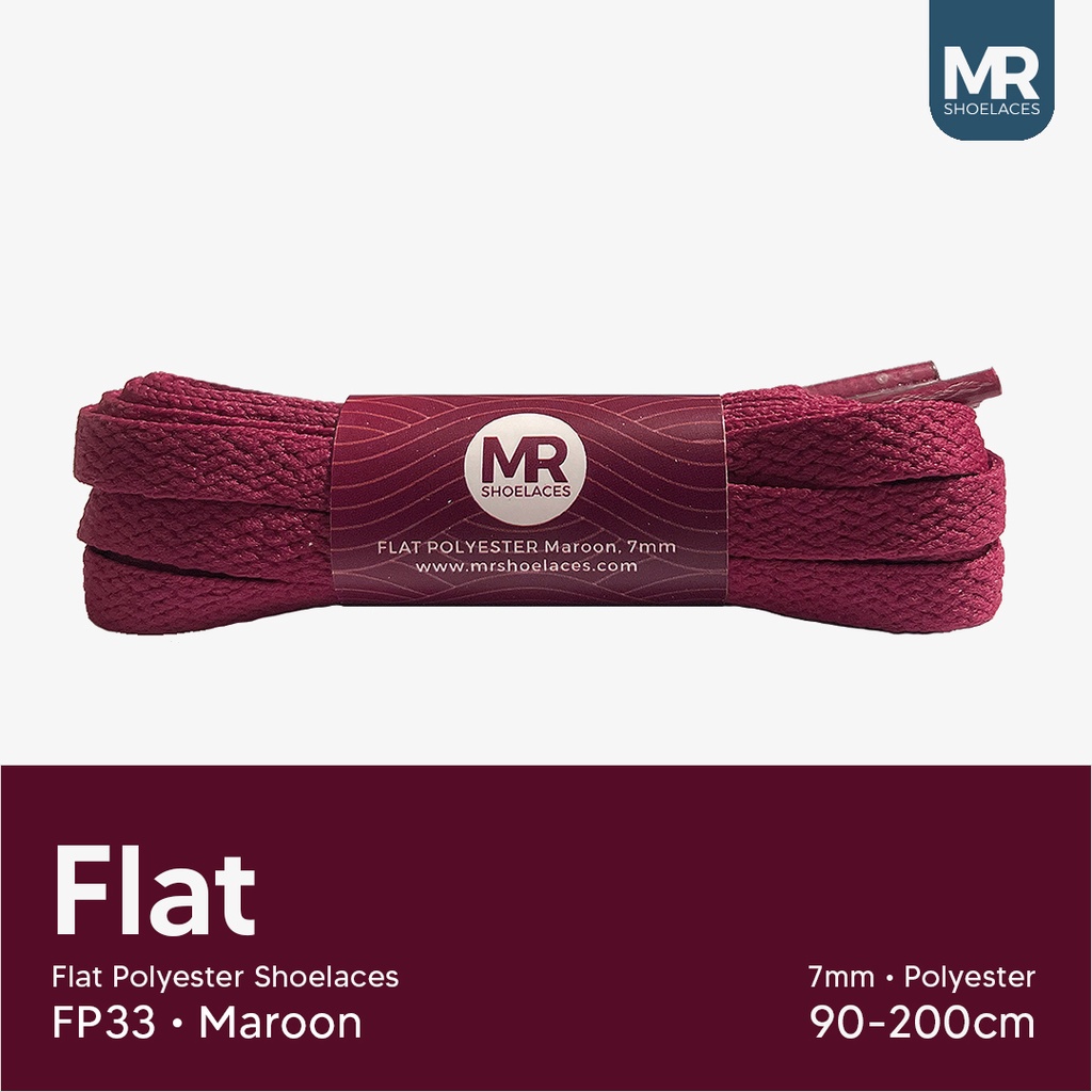 MR Shoelaces FP33 Merah Marun (Maroon) Tali Sepatu Polyester Pipih Flat 7mm 80cm 90cm 100cm 120cm 130cm 150cm 180cm 200cm untuk Sneakers - Premium Shoelace