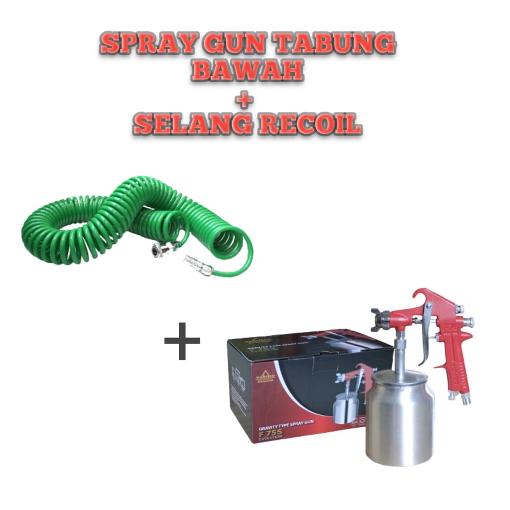 NEW PAKET CAT YUKIDO SEMPROT F75G K3 HVLP SPRAY GUN TABUNG ATAS/BAWAH SPRAYGUN F75 G TABUNG ATAS PLUS SELANG KOMPRESOR 4.5M 6 M 9 M 12 METER