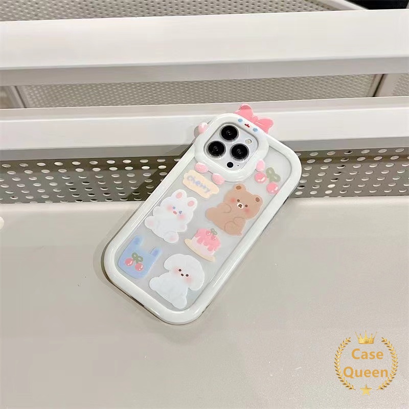 Case Lensa 3D Bow Monster OPPO A17 A7 A7 A16 A3s A52 A53 A31 A5 A9 A92 A15 A12 A57 A16E A55 A95 A96 A16K A5s A76 A16s A17K A54 A94 A74 Reno 5 8 5F Kartun Cherry Bear Puppy Lembut Sarung Cover Sarung