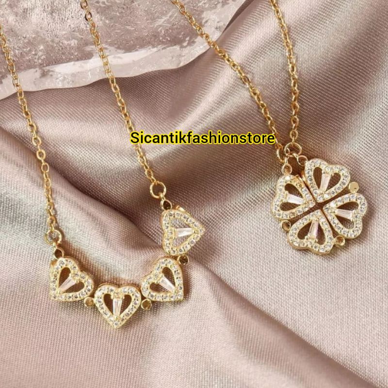 Kalung Titanium Gold Liontin Love 2 Layer Terbaru Terlaris Anti Karat Selamanya Kalung Wanita Korea Liontin Love Gold 2 Layer Fashion Wanita K5 Gold Liontin Love