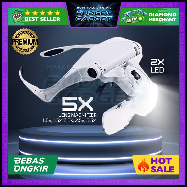 

Vanila | Helm Kacamata Pembesar Reparasi Jam 5X Magnifier 2 Led