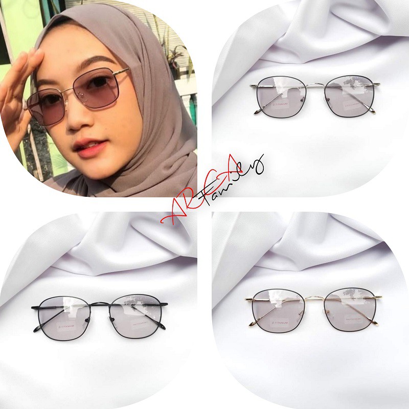 VIRAL/Kacamata Photocromic Retro Vintage Fashion Wanita Pria Berubah Warna Frame Optik