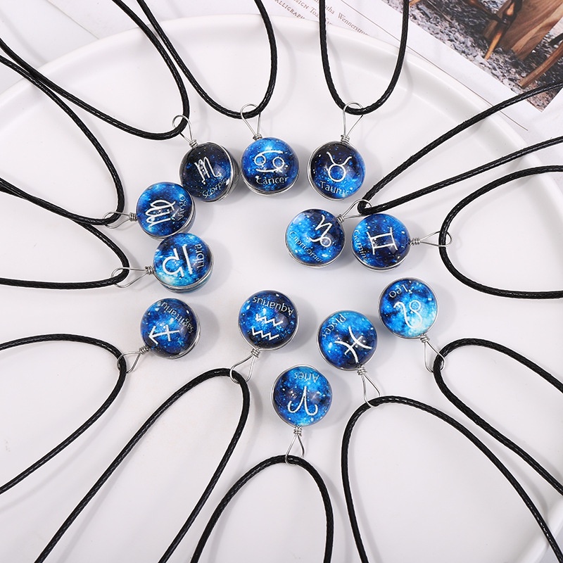 Kalung Desain Bola 12 Rasi Bintang luminous Untuk Pria Dan Wanita