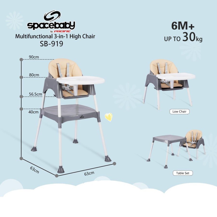 Instan Baby High Chair Spacebaby SB919 Multifunctional 3 in 1 Kursi Makan Anak Bayi Balita By Pacific-6