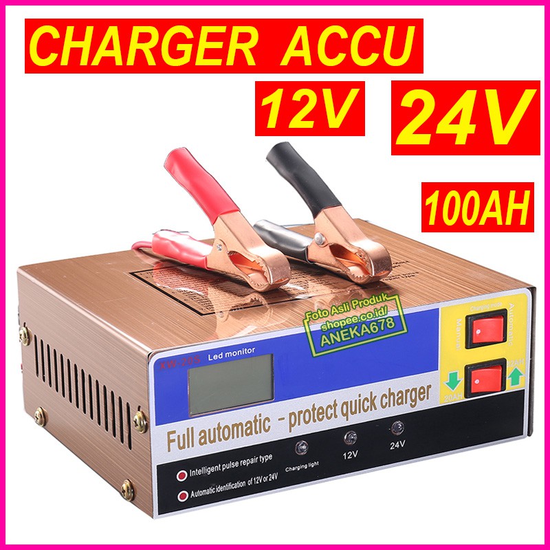 CHARGER AKI MOBIL FULL AUTOMATIC QUICK CAS ACCU BATERE 12V 24V 100AH