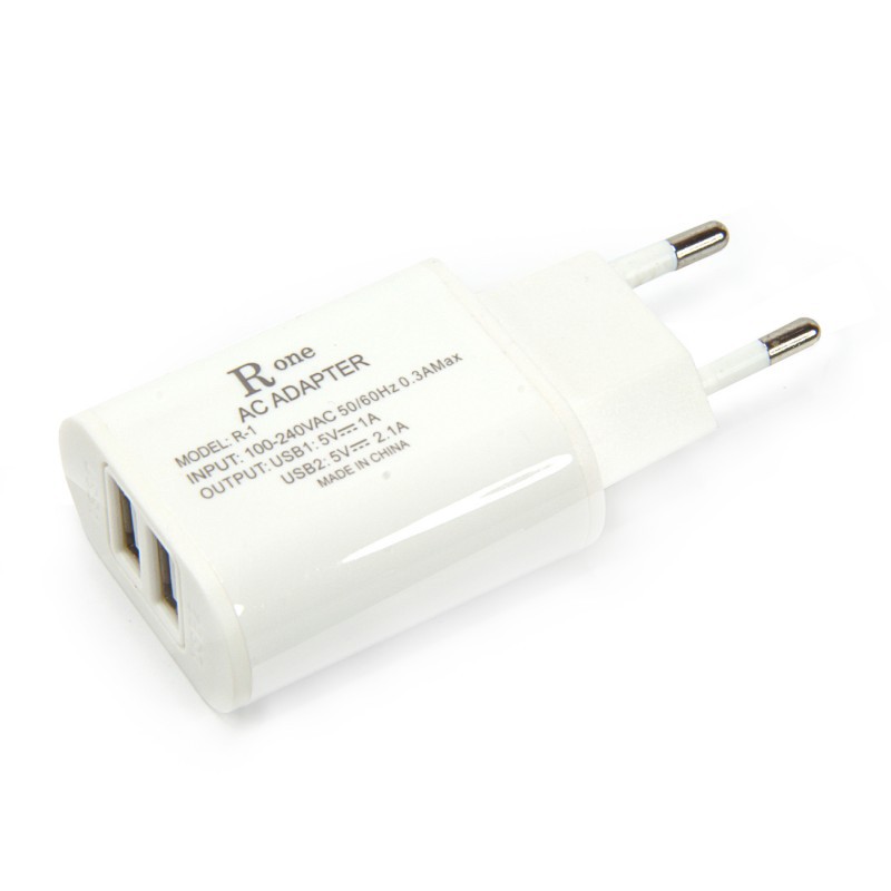 Traveler Charger Kepala Adaptor R-ONE 2in1 output 2.1 A dan 1 A - Putih