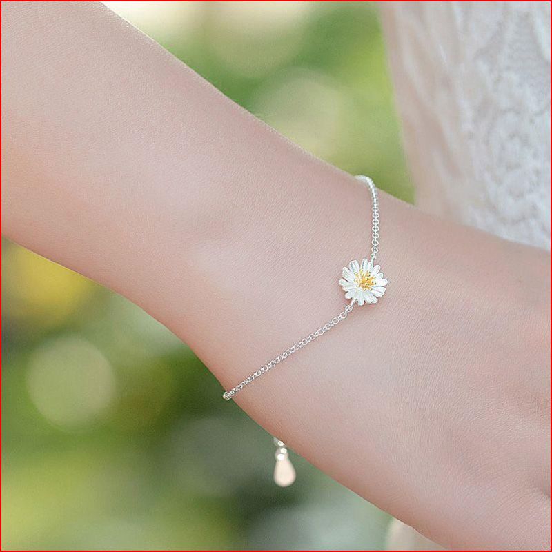 Gelang Rantai Bunga Daisy Flower Chian Bracelet Simple Charm Bracelets Women Jewelry Korea