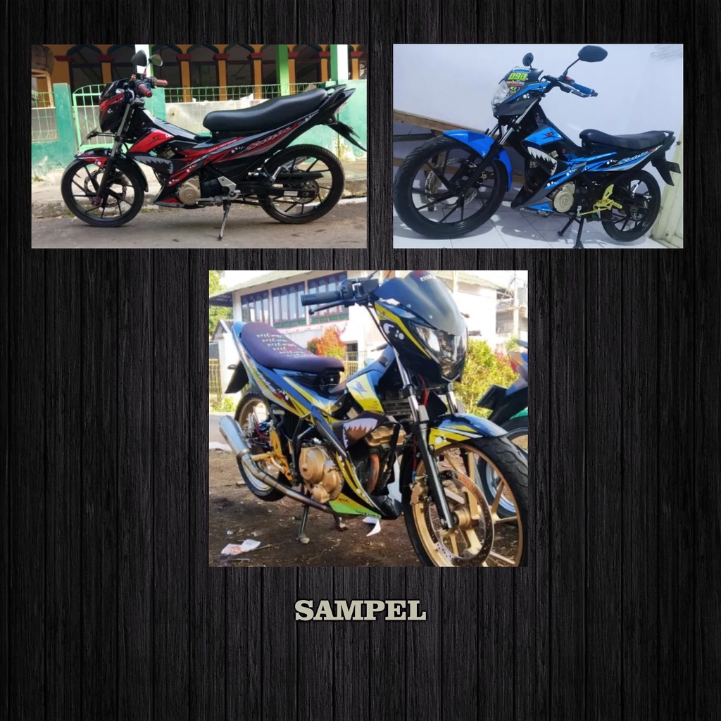 decal stiker striping sticker variasi striping list motor Satria FU Facelift motif shark orajet cutt