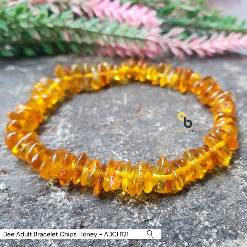 Gelang Amber Dewasa Premium Stretchy Glossy Chips Honey ABCH121 By Amber Bee