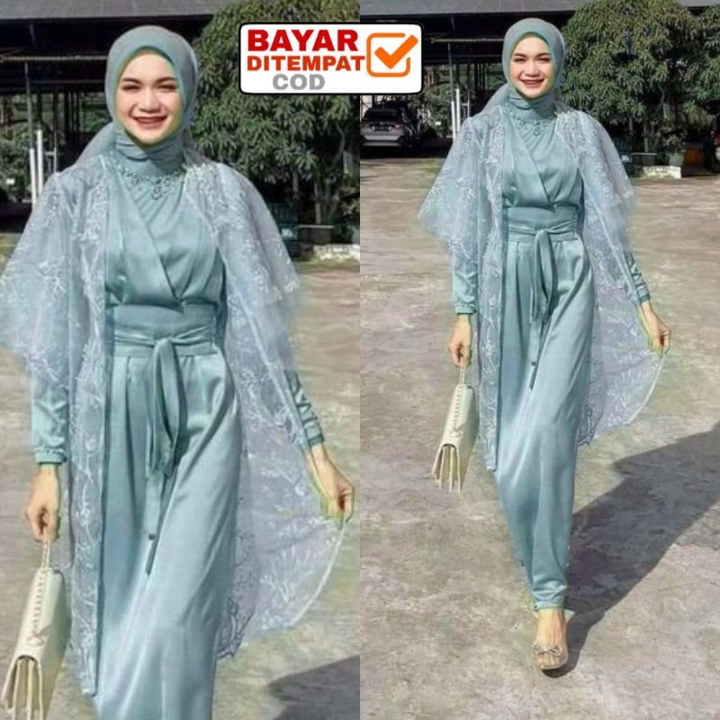 Gamis Raya Dress / Sleting Depan / Brukat Tile Mutiara / Satin Velvet Maxmara