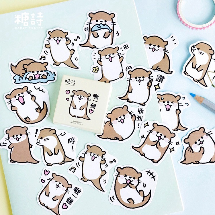 Stiker Scrapbook Sticker Bujo Lucu Hewan Otter Berang-berang (45 pcs)