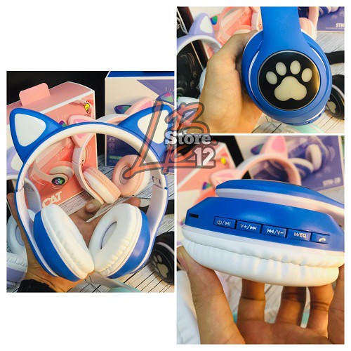 [PAKET LENGKAP] Headphone Bluetooth Bando CAT EAR STN 28 + SMARTWATCH 7 IN 1 / Headset Wireless Bando Cat Led STN-28 Macaron
