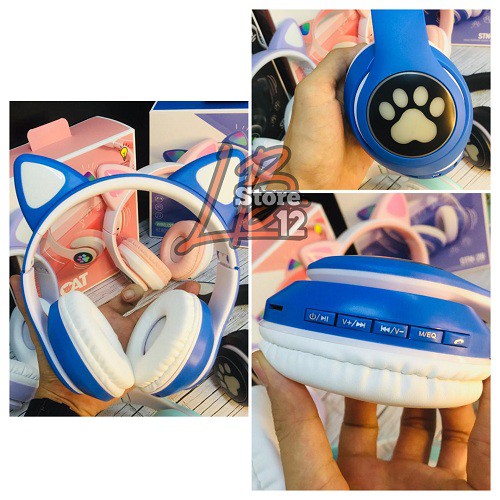 Headphone Bluetooth Bando CAT EAR STN 28 / Headset Wireless Bando Cat Led STN-28 Macaron