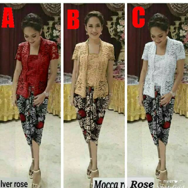 Setelan kebaya kutu BCL/ Fashion kebaya wanita baju kebaya pendek pesta set rok batik wanita