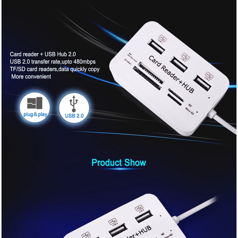 Combo Card Reader USB Hub  3 USB 2.0/SD/TF/M2/MSDuo Port