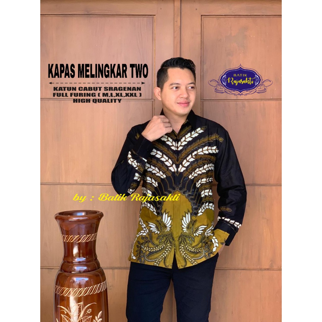 KAPAS MELINGKAR TWO Kemeja Batik Pria Lengan Panjang Katun Halus FULL FURING Rajasakti