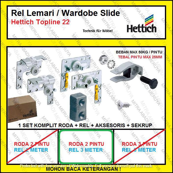Produk Terbaik - Rel Hettich Topline 22 2Pt 3M Rel Sliding Lemari Roda Pintu Geser