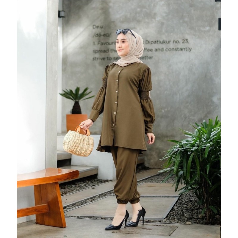 NS# ONE SET SAVERA BALLON REMPEL DAILY TUNIK FULL KANCING SET WANITA MOSCREPE