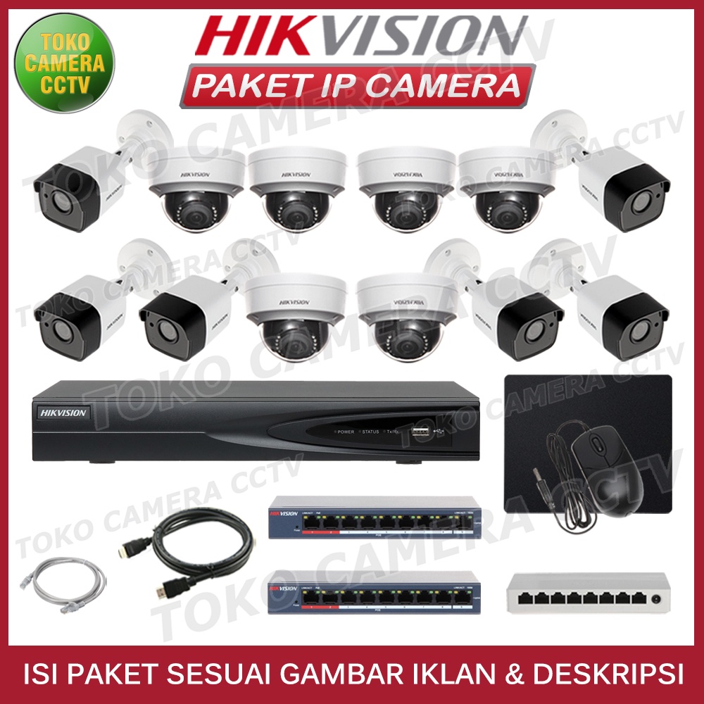PAKET CCTV IP CAMERA HIKVISION 2MP 16 CHANNEL 12 KAMERA