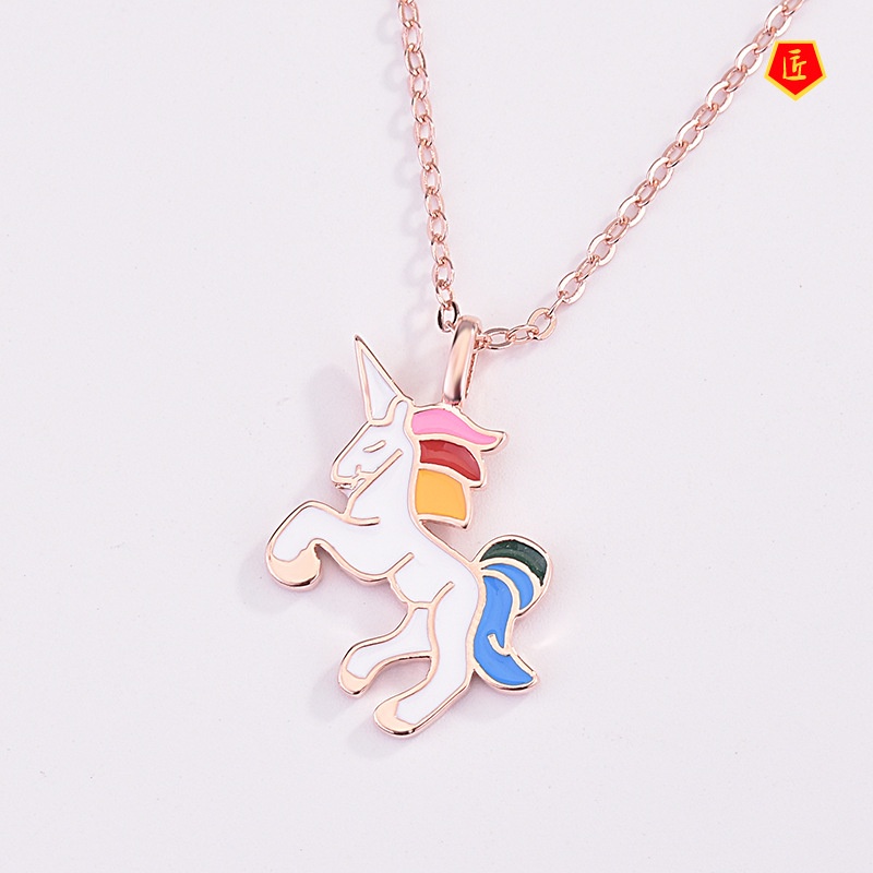 [Ready Stock]European and American 925 Silver Unicorn Necklace Ins Lucky God Beast Sweet Pendant