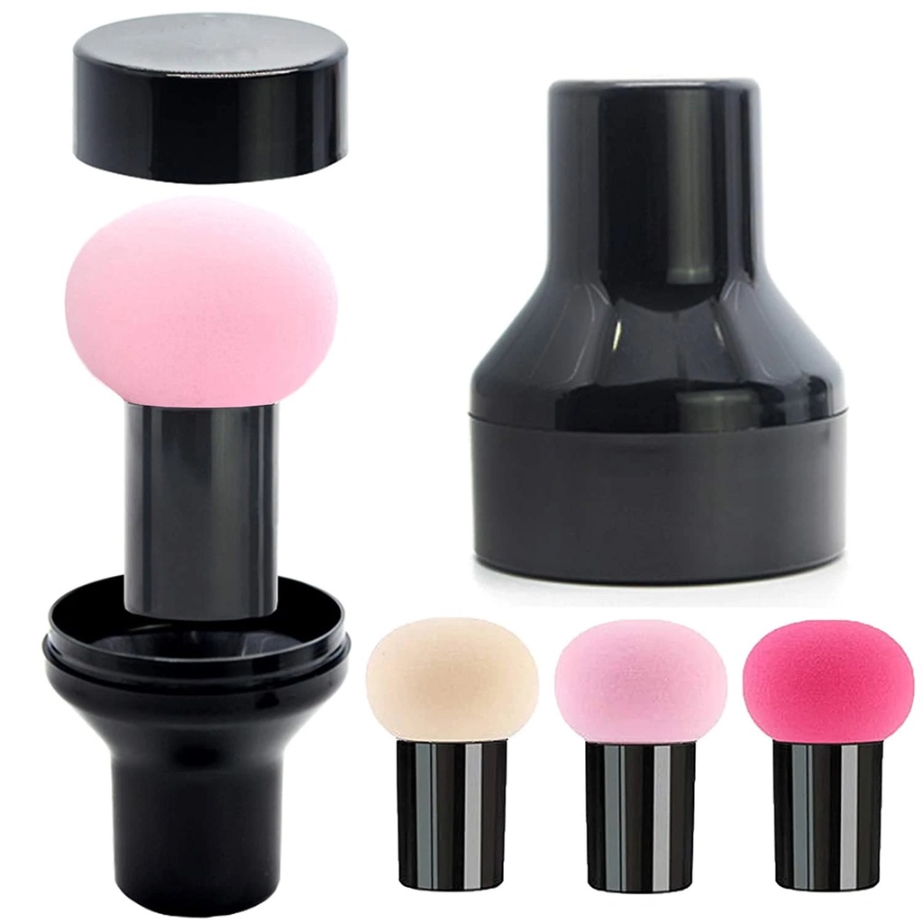 Mushroom Makeup Sponge Cosmetic Blender Puff Latex Free Face Sponge Beauty Puff Makeup Brush Sponge with Handle Case for Concealer BB Cream Foundation Makeup Tools