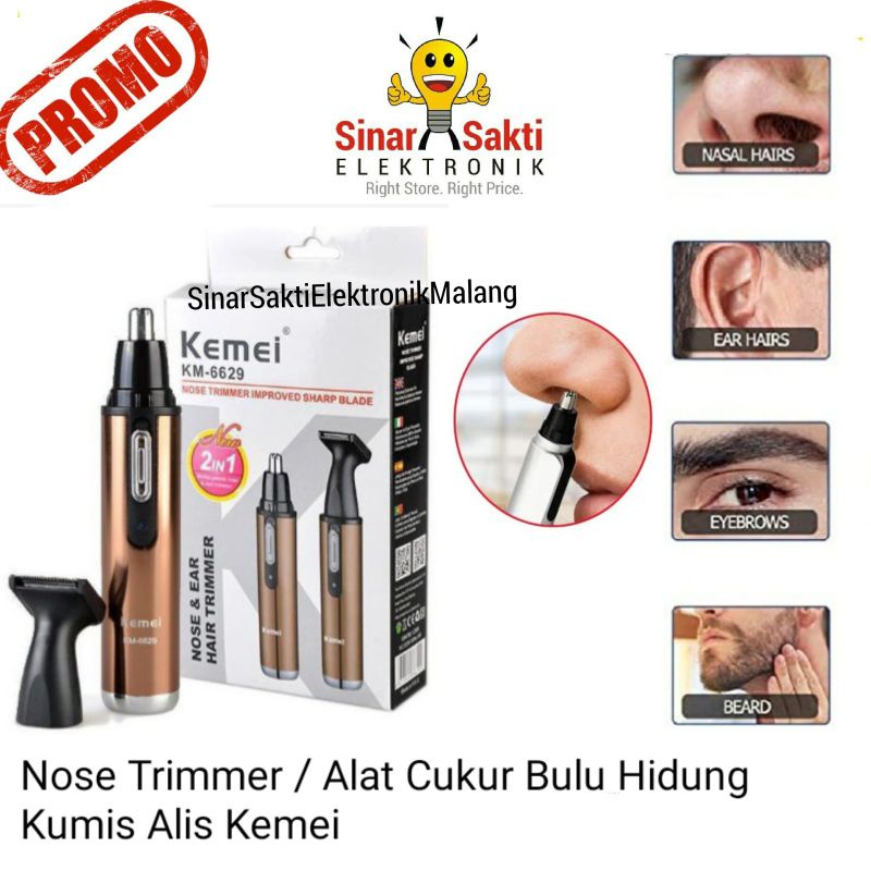 Nose Trimmer Alat Cukur Bulu Hidung Kumis Jenggot Cas Charge 2 in 1 Kemei