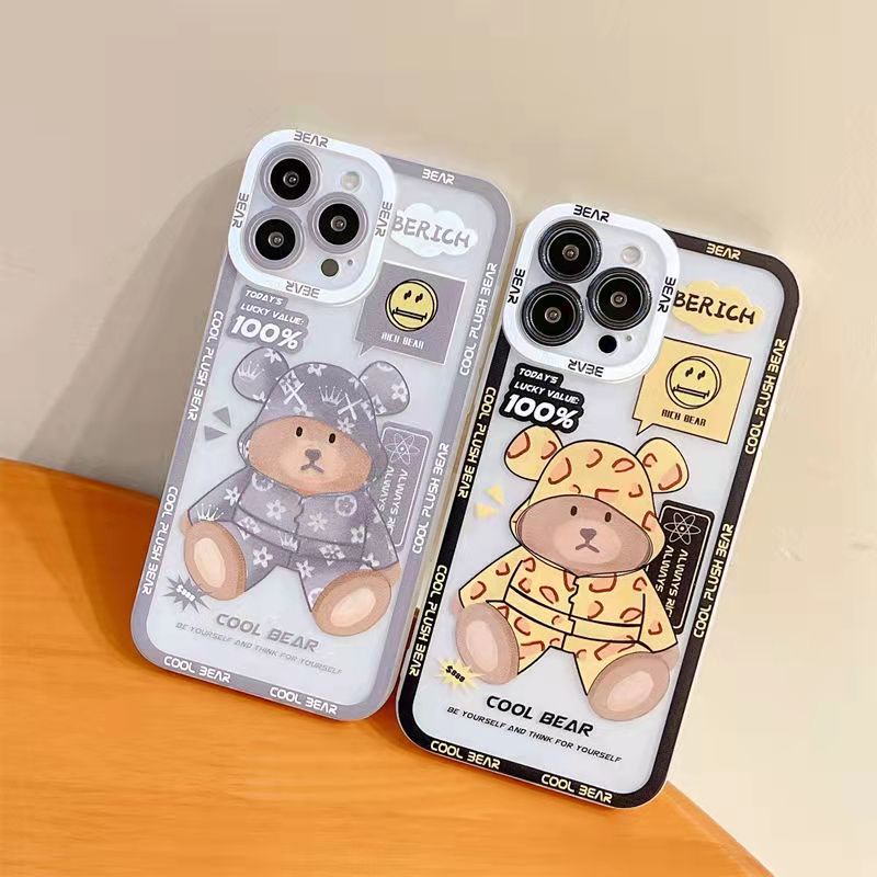 Case Tpu Transparan Motif Kartun Beruang Untuk iPhone 13 13pro 13prm 11 7Plus 8Plus Xr XS 13 12pro Max