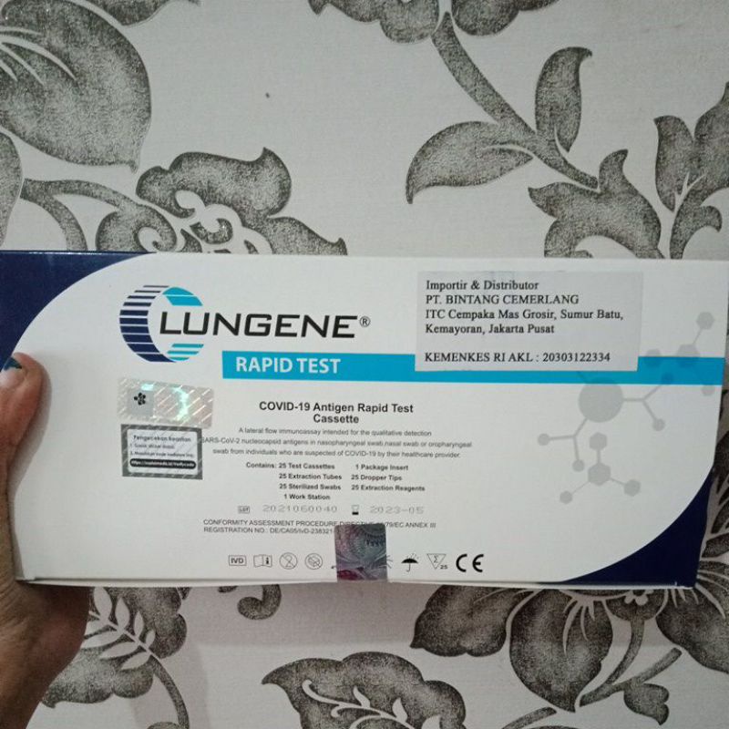 READY LUNGENE BIRU LUNGENE AKL BOX MURAH SWAB TES AKL CEK HIDUNG ALAT TES. ADA KEMENKES METODE HIDUNG. ANTIGEN TEST SWAB PER BOX ISI 25 SET LENGKAP