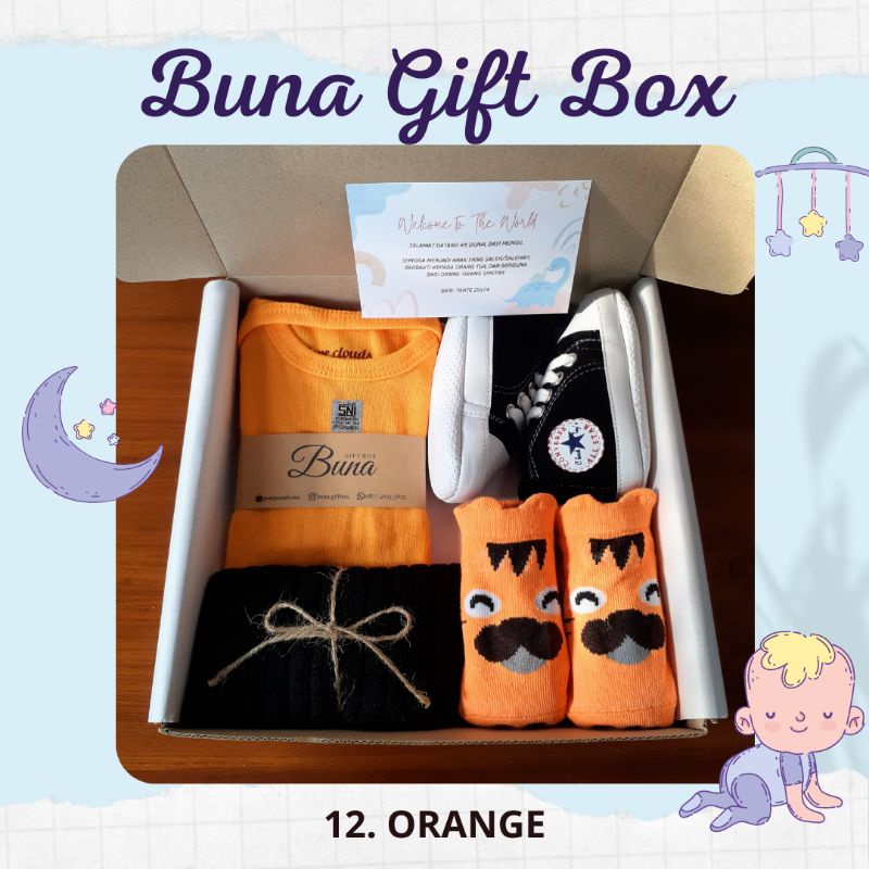 Buna Giftbox / Hampers Bayi / Kado Bayi / Parcel Bayi / Kado Bayi Laki Laki / Kado Bayi Perempuan / Parsel Bayi / Baby gift / Baby Gift Set / Gift Box / Hampers Newborn / Elmer Living-12. ORANGE