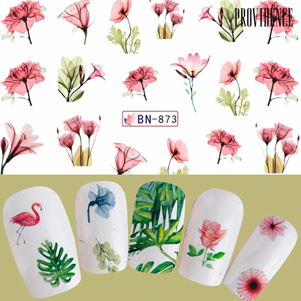 Providence Stiker Decal Transfer Air Motif Bungadaunflamingo Untuk Dekorasi Nail Artmanicure Diy