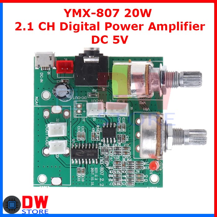 YMX-807 20W 2.1 Ch Digital Stereo Subwoofer Power Amplifier DC 5V