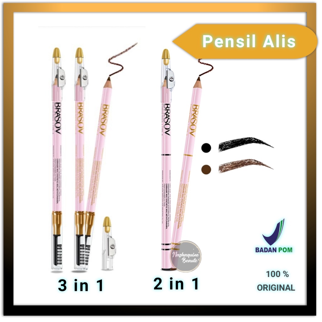 BRASOV Pensil Alis 3 IN 1 + Serutan + Sikat - Eyebrow Pencil Pigmented 2in1