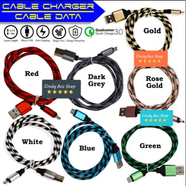 Kabel Data dan Charger 2.1 A Fastcharging Metalik Mikro USB Quick Charge Kabel Casan