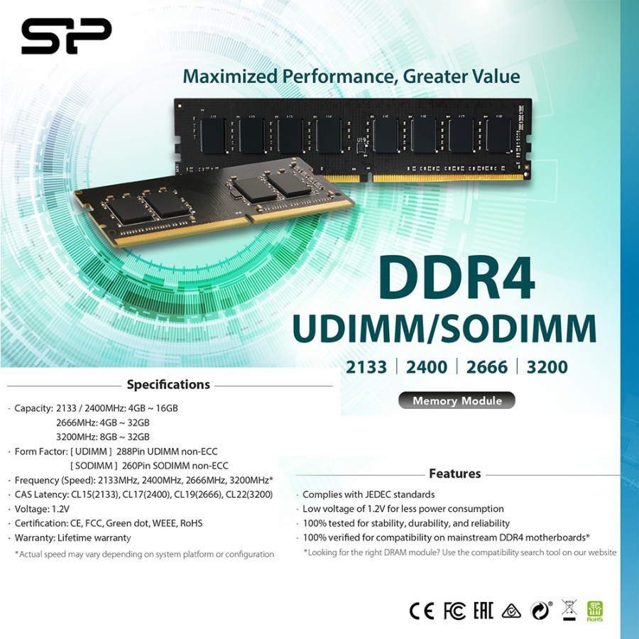 Silicon Power DDR4 2666 4GB | 8GB | 16GB CL19 SO-DIMM RAM Laptop