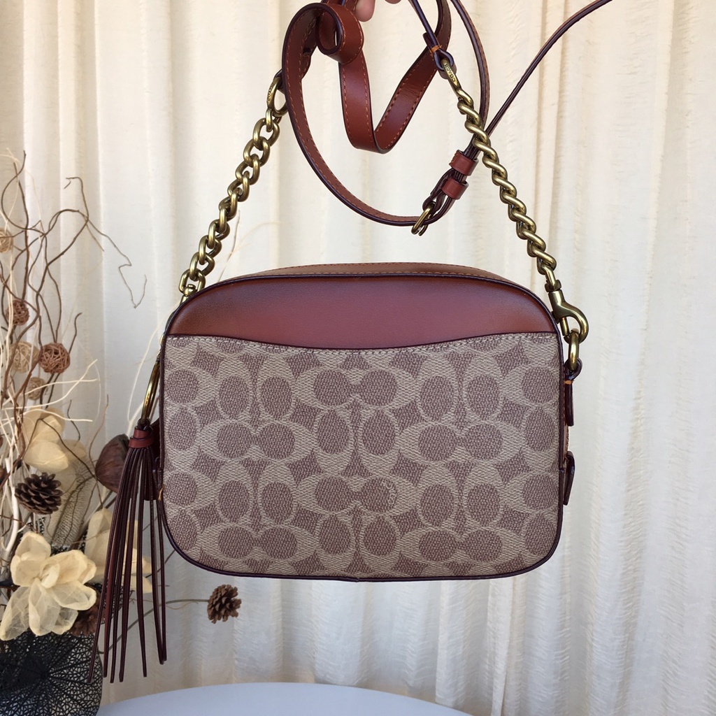 COACH Cowhide + canvas material ladies one shoulder bag cross body bag 31208