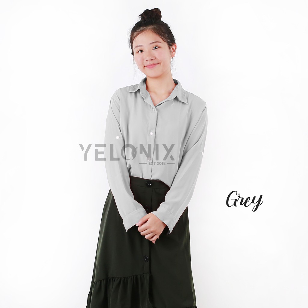KEMEJA MONALISA POLOS WANITA PANJANG-YELONIX-GREY