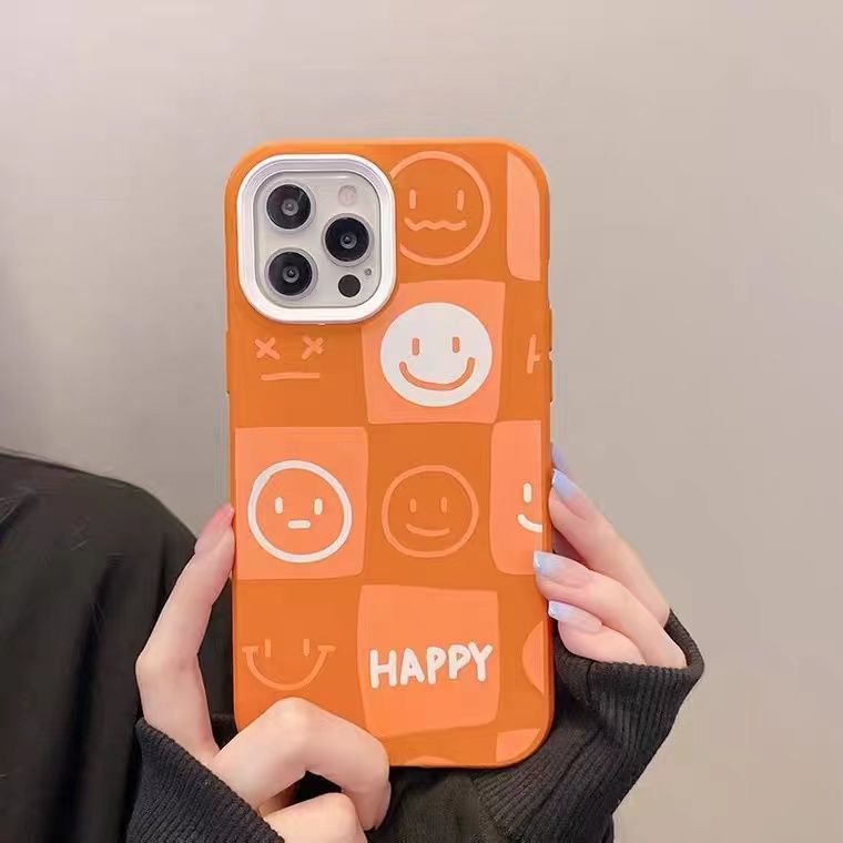 Case Motif Kotak-Kotak Smiley Face Untuk iphone 12 13 11 Pro Max X Xs Max Xr Kos3