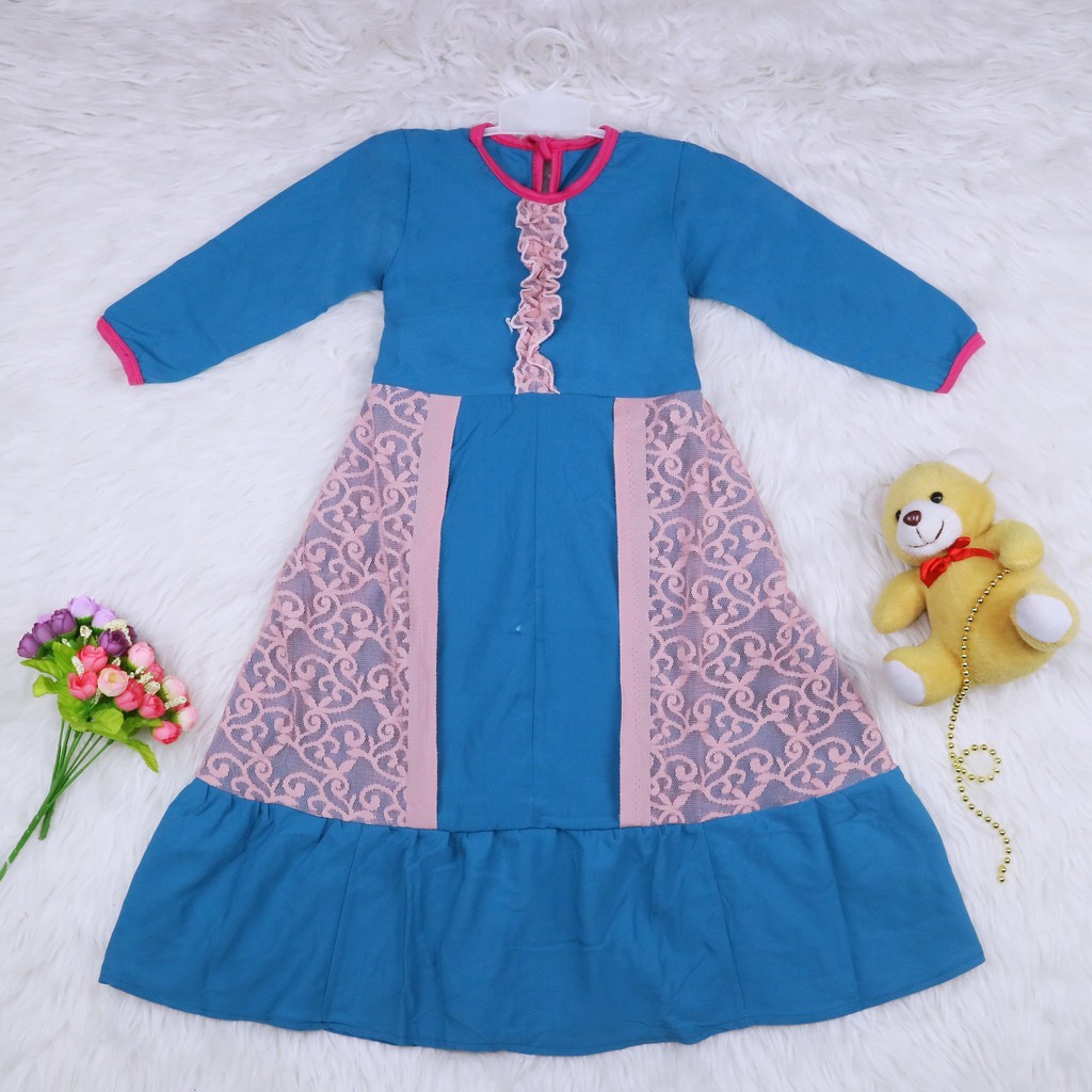 Gamis Hilya Anak 3-5 Tahun / Baju Ngaji Perempuan Lengan Panjang Dres Muslimah Cewek Brokat Murah