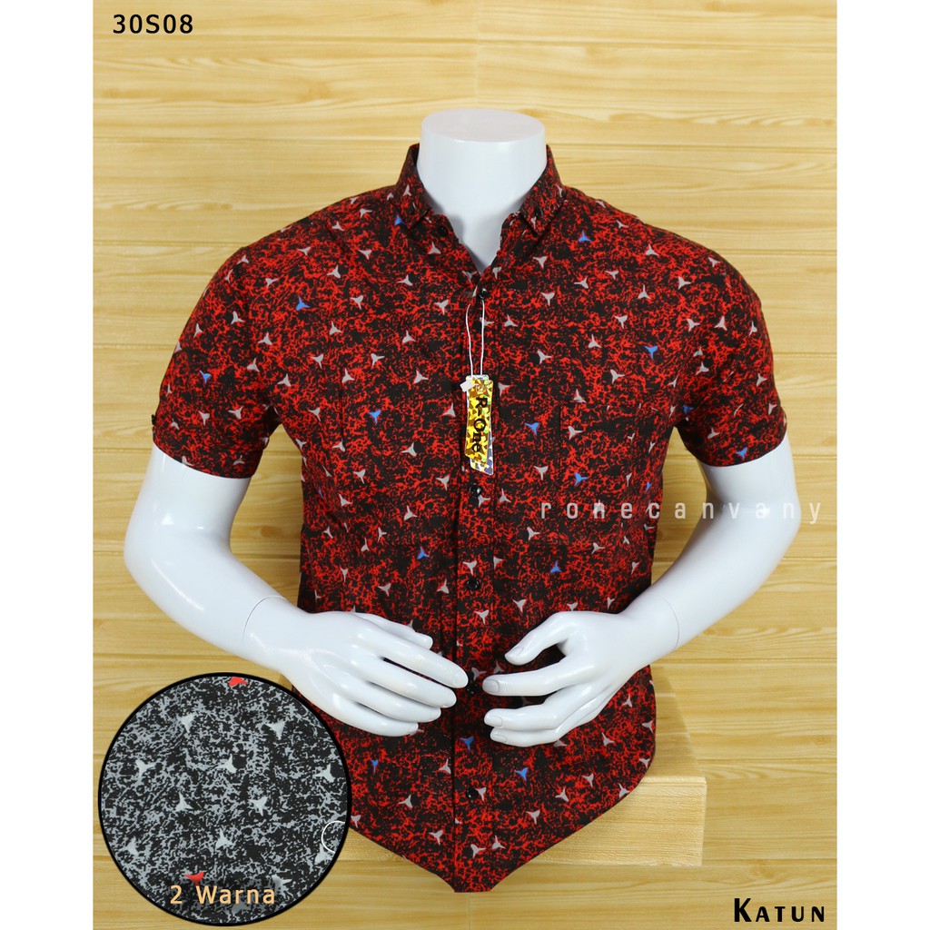 Kemeja Pria Lengan Pendek Slimfit Atasan Kemeja Motif Lengan Pendek Original Rone Canvany