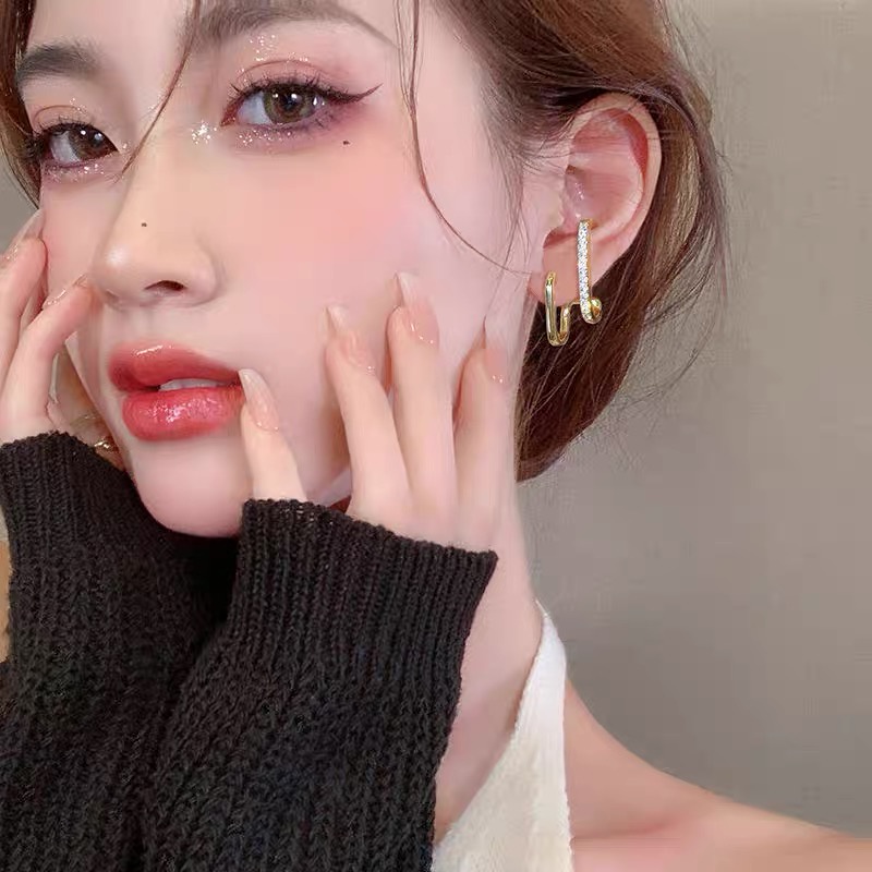 YEEZII Anting Kristal Lapis Ganda Warna Emas Untuk Wanita