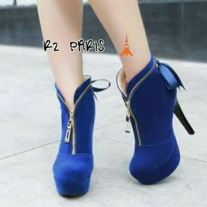 sepatu boot heels wanita fashion sleting depan  pita belakang