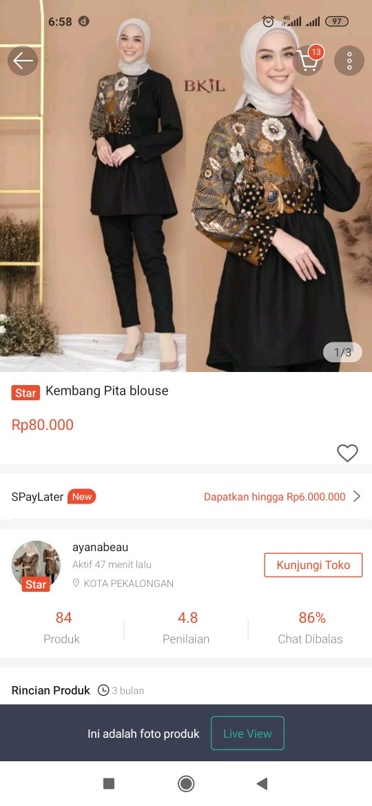 Atasan Batik Wanita Kembang Pita Blouse
