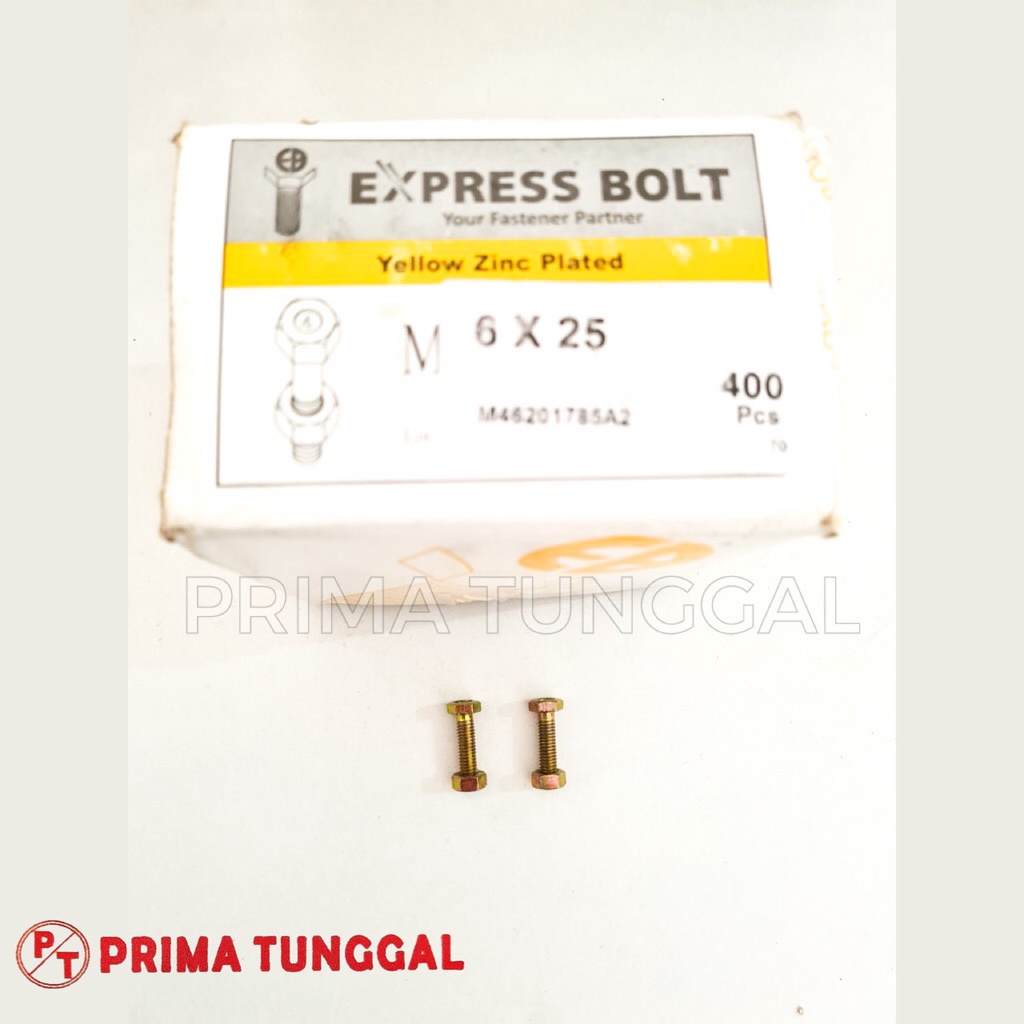 Baut + Mur Kuning M6 Ukuran Baut 10 Panjang 2.5 cm 5 cm 6 cm 8 cm 10 cm