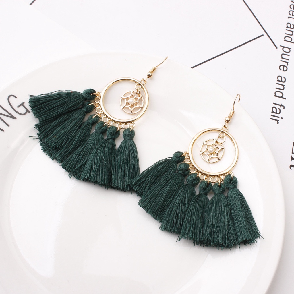 Fashion Dreamcatcher anting-anting wanita Bohemian ethnic style elegan rumbai anting-anting panjang