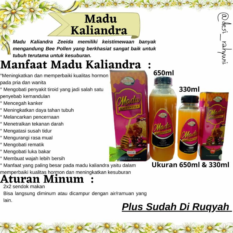 

MADU KALIANDRA ZEEIDA/MADU MURNI 100% / MADU ALAMI/MADU RUQYAH