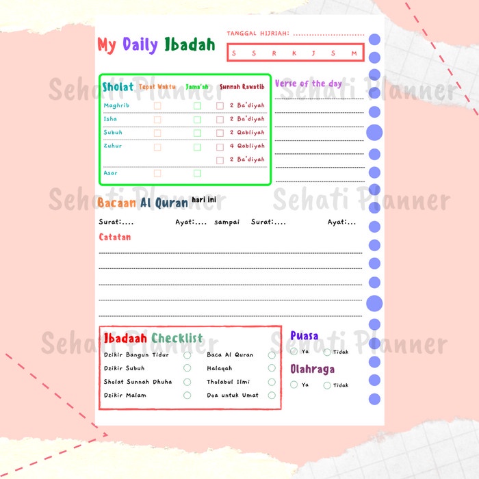 

Dijual Daily Ibadah Tracker / Muslim Planner / A5 & B5 Kertas Binder Loose Bagus