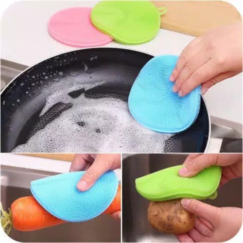 Spon Cuci Piring Silikon Dish Sponge Silicone Cleaning Wash Brush Pan