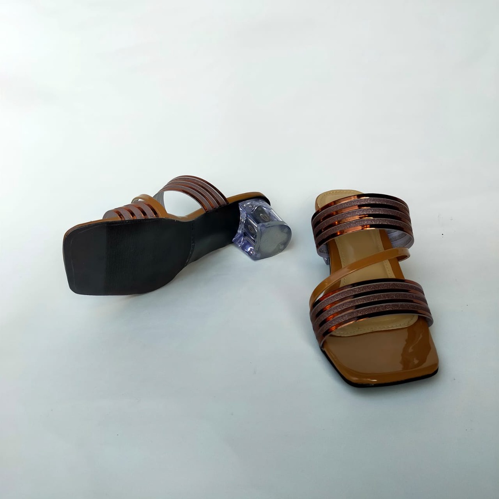 Sandal Wanita Ukuran jumbo/Besar Slide Heels glass Mocca &amp; Hitam ZGX-V18 Sendal Pesta Kondangan &amp; Formal Cewe Big Size 41-45 hak kaca