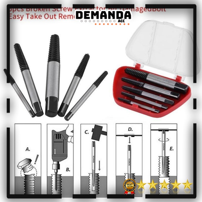 Tap Balik Set Pembuka Pelepas Baut Patah Rusak Broken Screw Extractor Skrup Bolt Remover