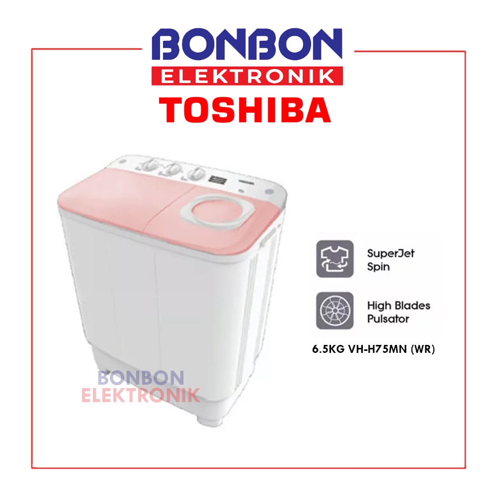 Toshiba Mesin Cuci 2 Tabung 6.5KG VH-H75MN (WR) / VHH 75 MN / VHH75MN